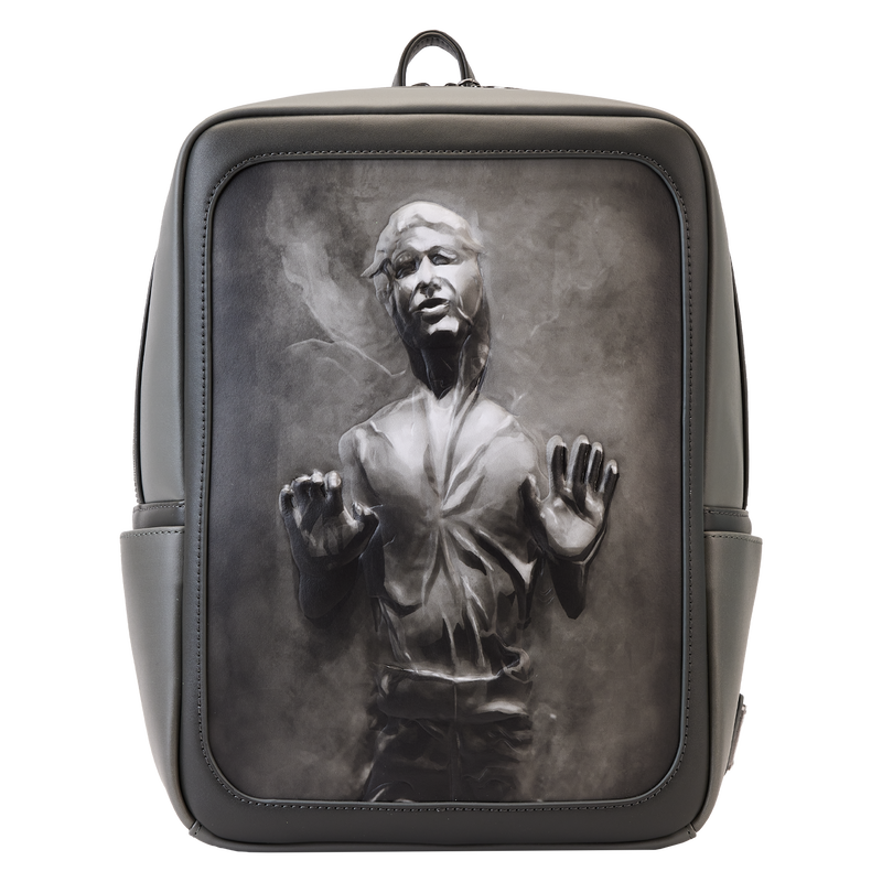 Image of a rectangular backpack that's in the shape of Han Solo when he's frozen in carbonate from Star Wars: Return of the Jedi